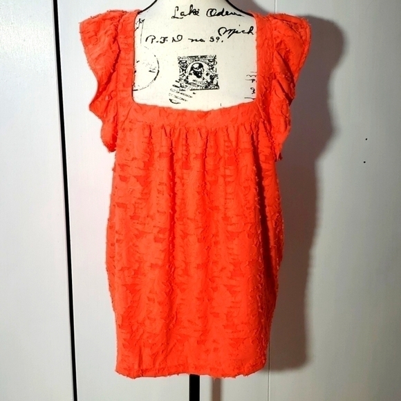 Lauren Conrad - Coral Square neckline Ruffle trim Tank top Criss cross  Sz.XL - Picture 1 of 3